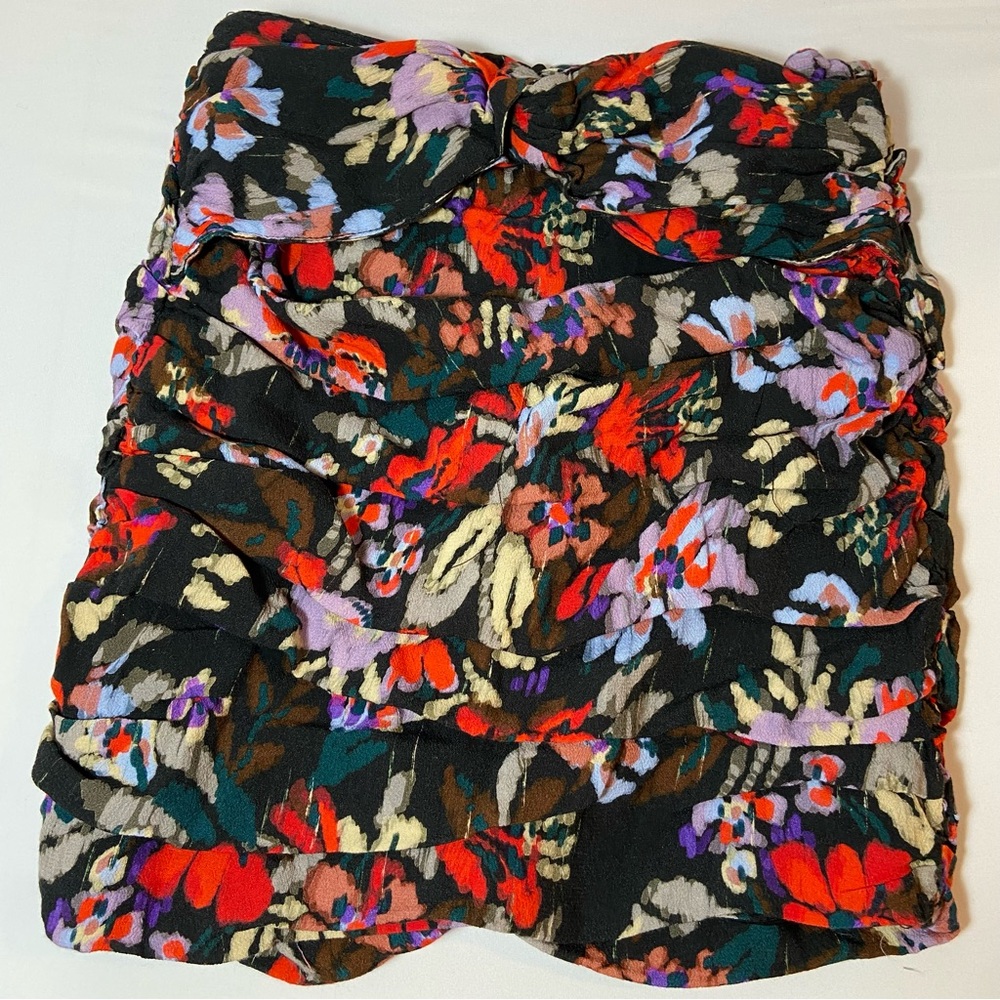Zara Floral Vibrant Tube Top With Black Red And Pink Flowers Size XS Summer Top